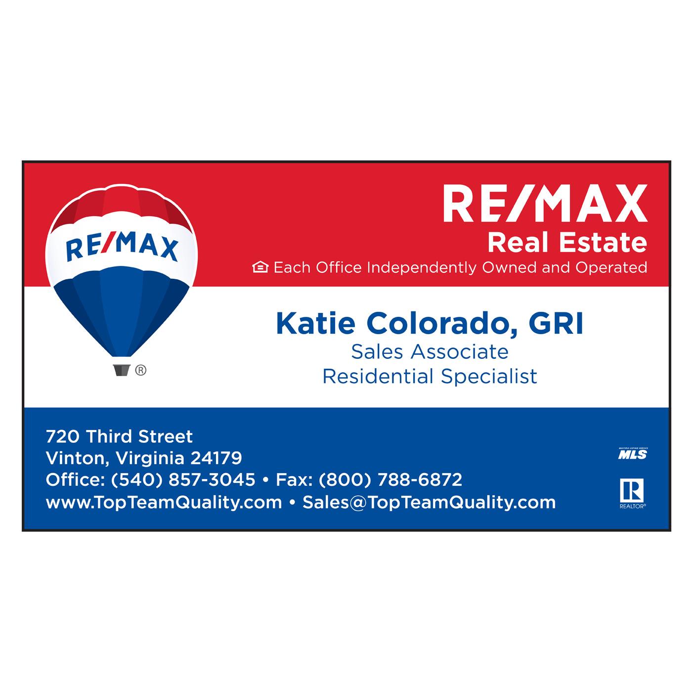 RE/MAX standard business card