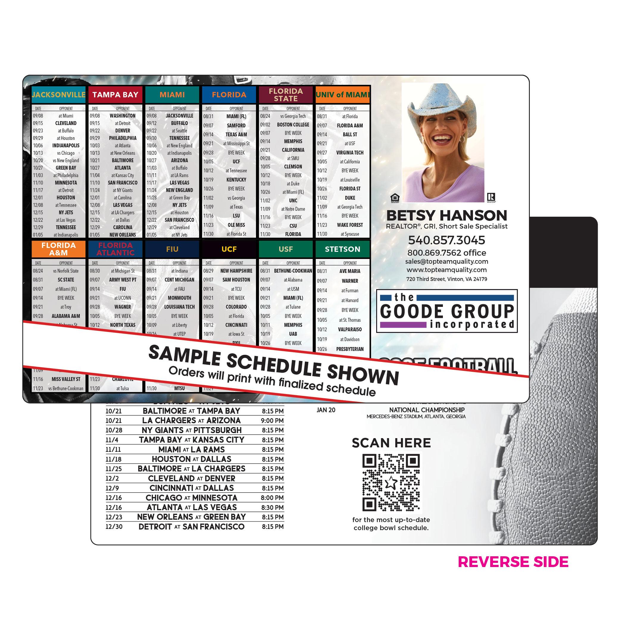 Football schedule magnetic card magnets usa