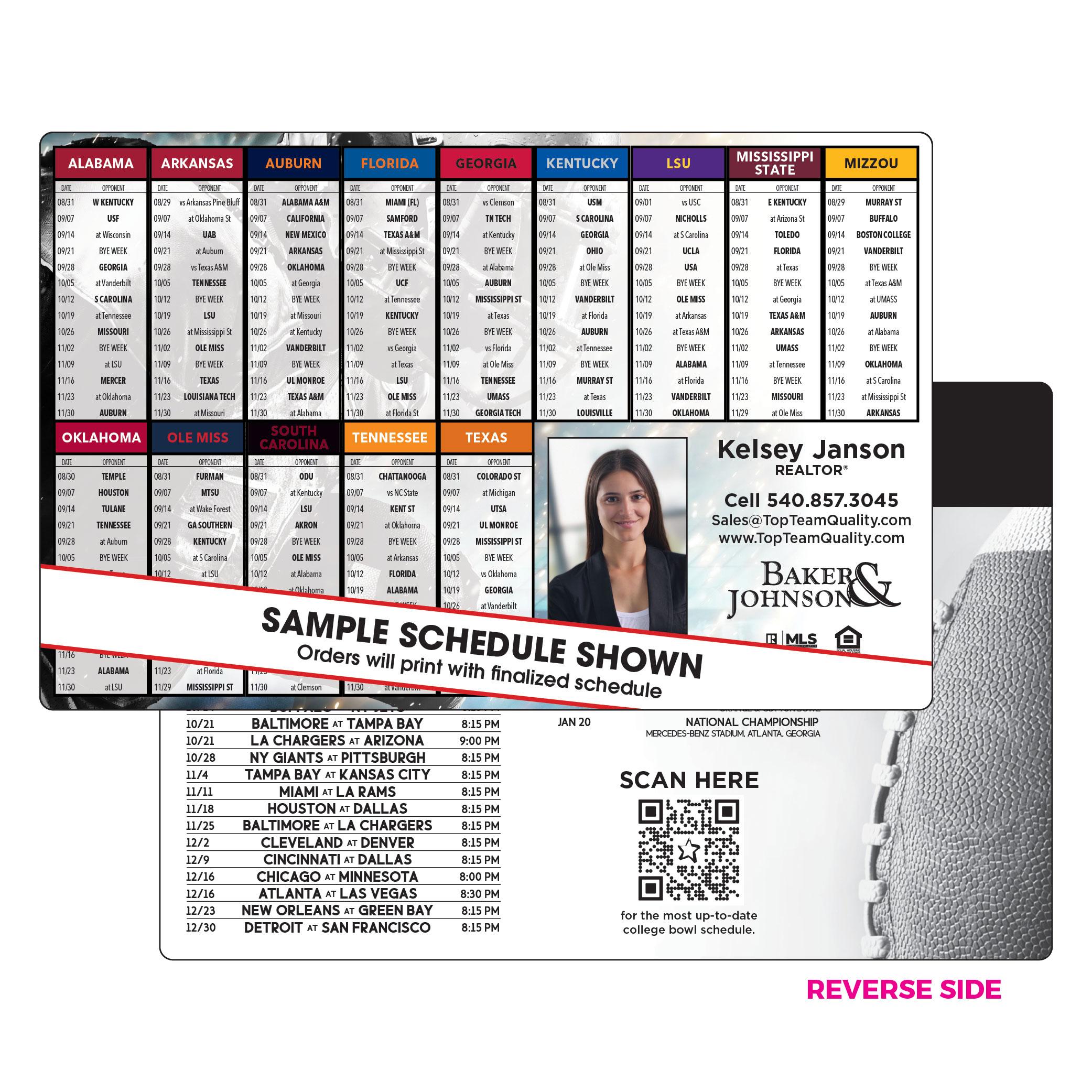Football schedule magnetic card magnets usa