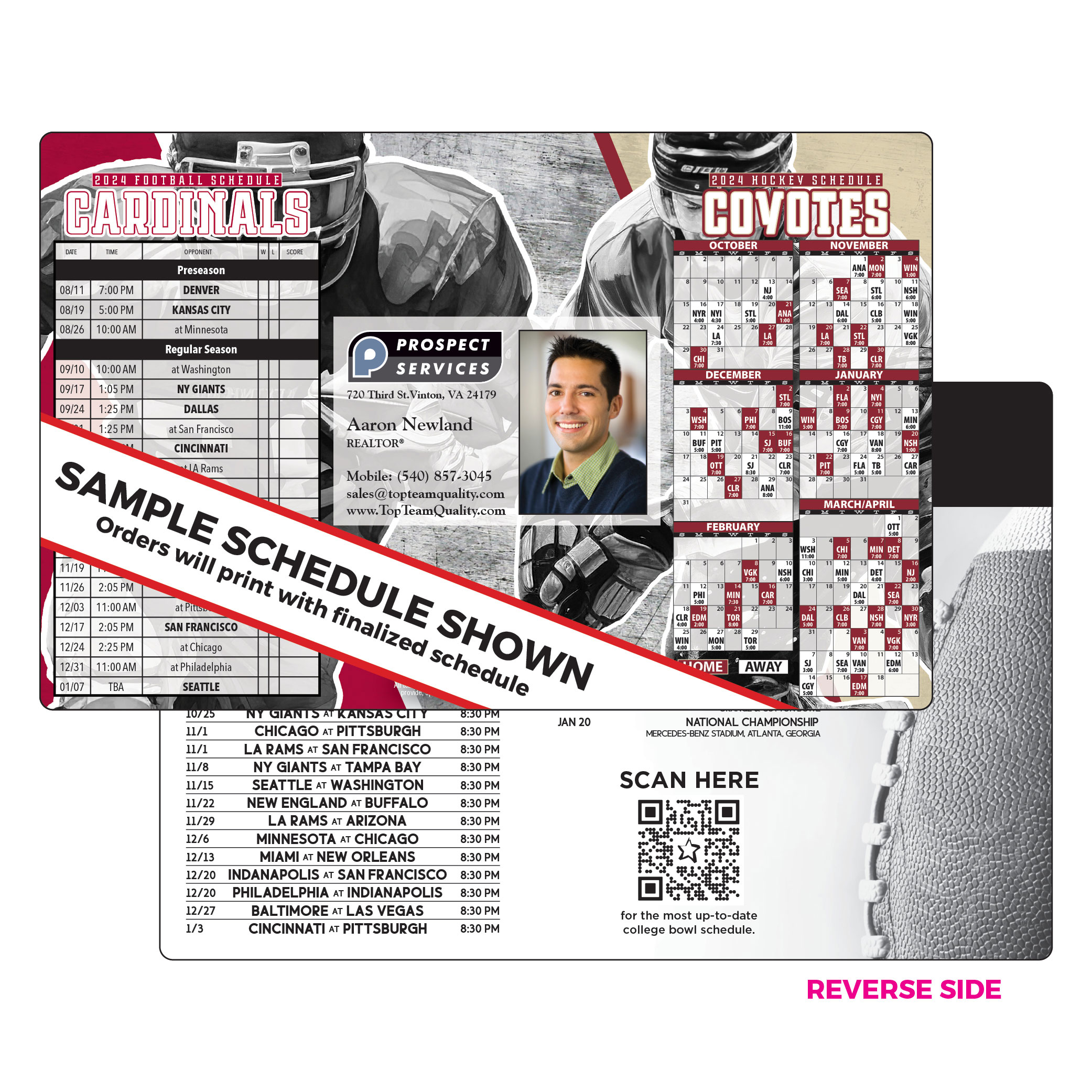 Arizona Football & Hockey Schedule Magnet - Cardinals/Coyotes