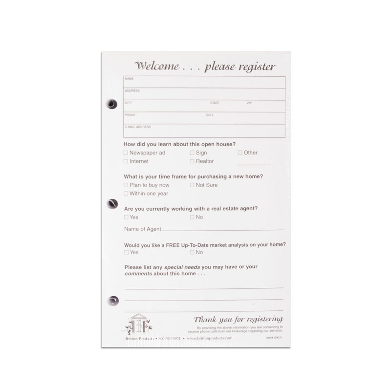 Open House Register Refill Pages