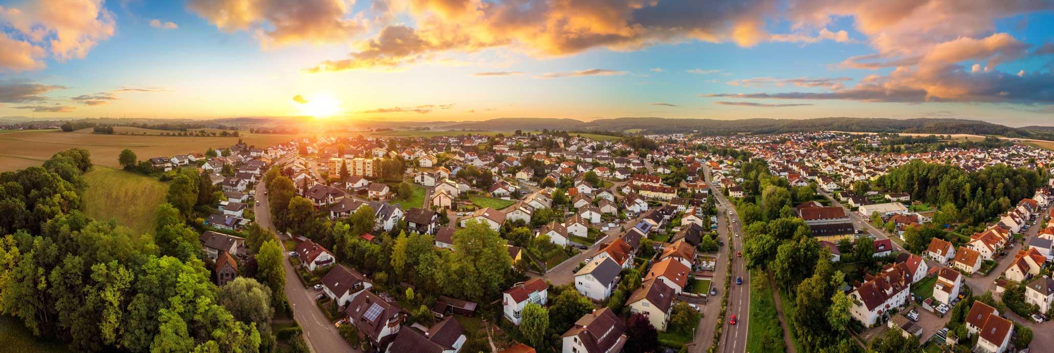 aerial shot of neighborhood